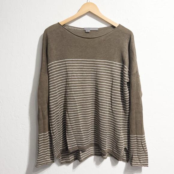 360 Sweater Large Tan Brown Lightweight Stripe Long Sleeve Linen - Picture 1 of 5